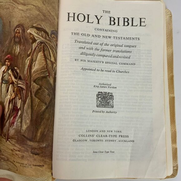Holy Bible King James Version KJV Collins Press England White Faux Leather 1957 - Picture 5 of 16